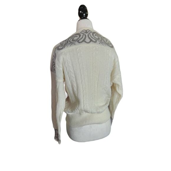 Angora Sweater 70s Braided Soft Cream Slit Neckline Drop Shoulder Romantic Minim - Picture 3 of 6